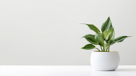 Photo of Hosta flower in pot isolated on white backgroundの素材