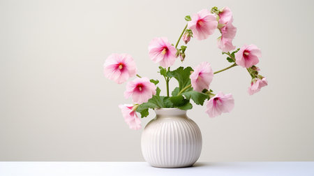 Photo of Hollyhock flower in pot isolated on white backgroundの素材