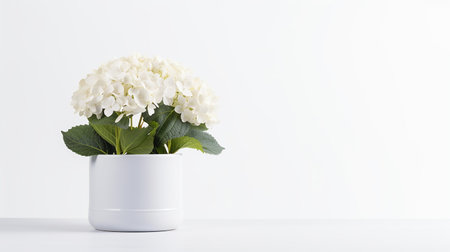 Photo of Hydrangea flower in pot isolated on white backgroundの素材