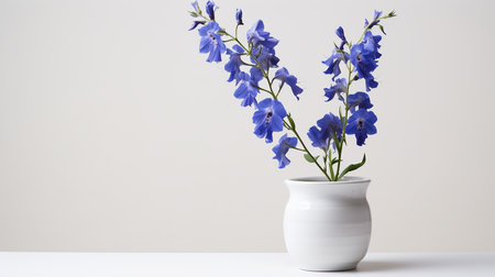 Photo of Larkspur flower in pot isolated on white backgroundの素材