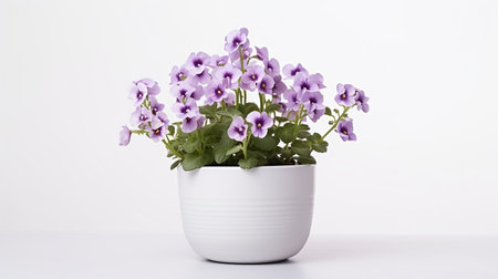 Photo of Nemesia flower in pot isolated on white backgroundの素材