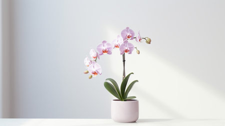 Photo of Orchid flower in pot isolated on white backgroundの素材