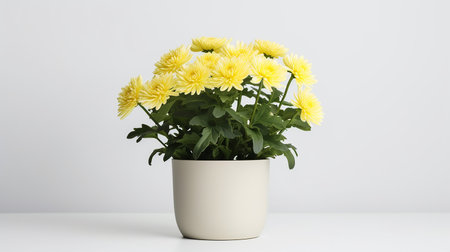 Photo of Mums flower in pot isolated on white backgroundの素材