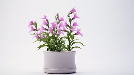 Photo of Penstemon flower in pot isolated on white backgroundの素材