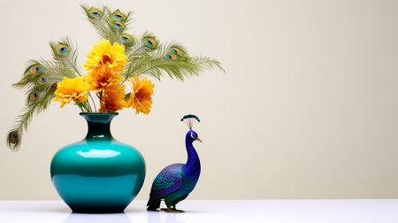 Photo of Peacock flower in pot isolated on white backgroundの素材