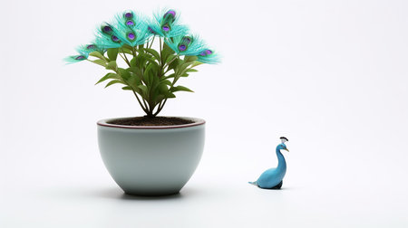 Photo of Peacock flower in pot isolated on white backgroundの素材