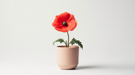 Photo of Poppy flower in pot isolated on white backgroundの素材