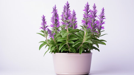 Photo of Salvia flower in pot isolated on white backgroundの素材