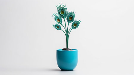 Photo of Peacock flower in pot isolated on white backgroundの素材