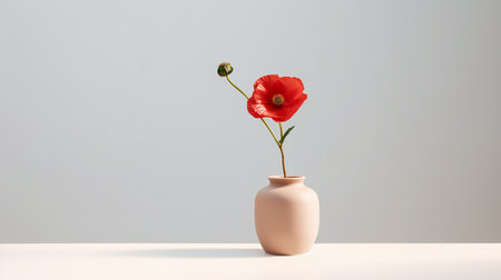Photo of Poppy flower in pot isolated on white backgroundの素材