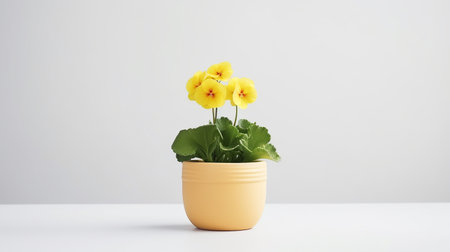 Photo of Primrose flower in pot isolated on white backgroundの素材