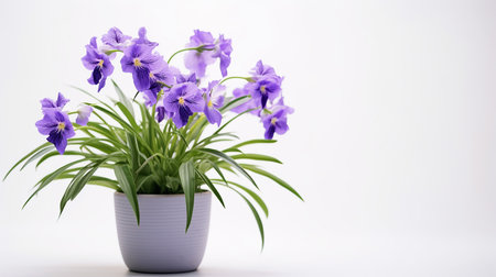 Photo of Spiderwort flower in pot isolated on white backgroundの素材
