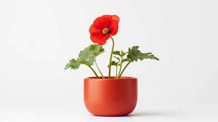 Photo of Poppy flower in pot isolated on white backgroundの素材