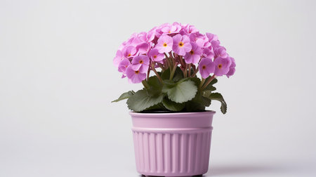 Photo of Primula flower in pot isolated on white backgroundの素材