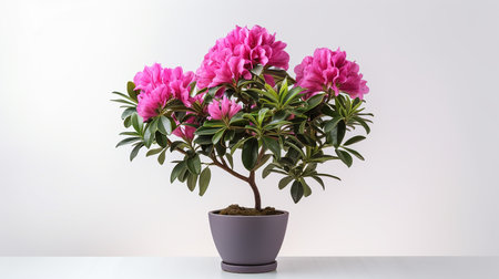 Photo of Rhododendron flower in pot isolated on white backgroundの素材