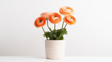 Photo of Ranunculus flower in pot isolated on white backgroundの素材