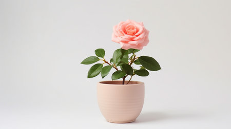 Photo of Rose flower in pot isolated on white backgroundの素材