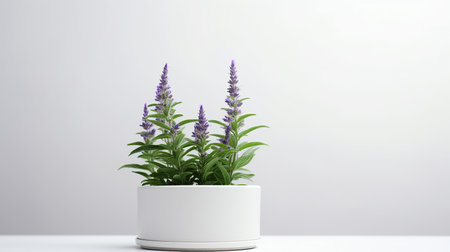 Photo of Salvia flower in pot isolated on white backgroundの素材