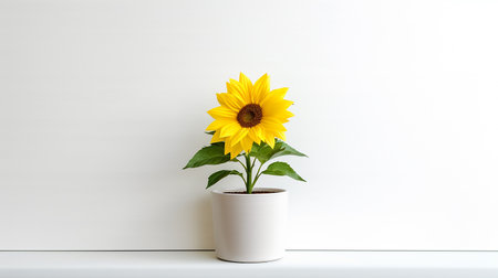 Photo of Sunflower in pot isolated on white backgroundの素材