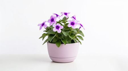 Photo of Verbena flower in pot isolated on white backgroundの素材