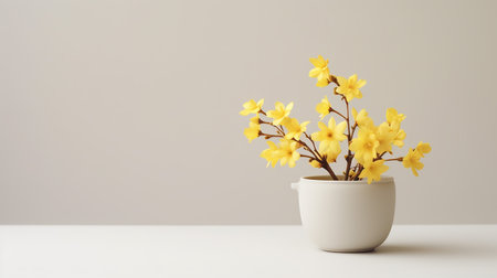Photo of Winter Jasmine flower in pot isolated on white backgroundの素材