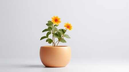 Photo of Tweedia flower in pot isolated on white backgroundの素材