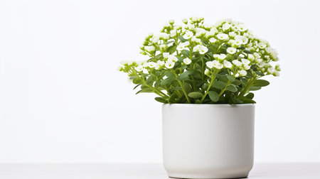 Photo of Sweet Alyssum flower in pot isolated on white backgroundの素材