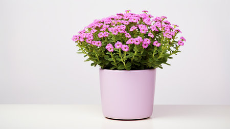 Photo of Sweet Alyssum flower in pot isolated on white backgroundの素材