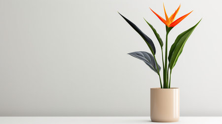 Photo of Strelitzia flower in pot isolated on white backgroundの素材