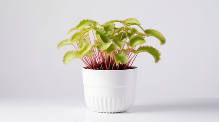 Photo of Venus Flytrap flower in pot isolated on white backgroundの素材