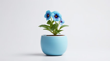 Photo of Tweedia flower in pot isolated on white backgroundの素材