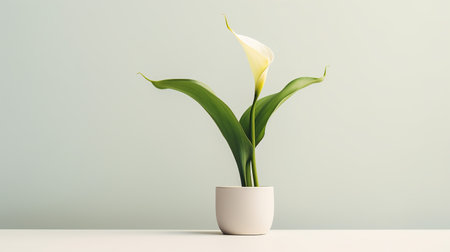 Photo of Zantedeschia (Calla) flower in pot isolated on white backgroundの素材