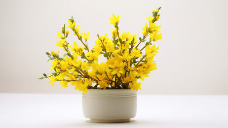 Photo of Winter Jasmine flower in pot isolated on white backgroundの素材