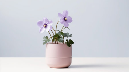 Photo of Windflower in pot isolated on white backgroundの素材