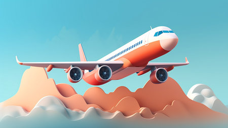3d miniature of an airplane in flightの素材