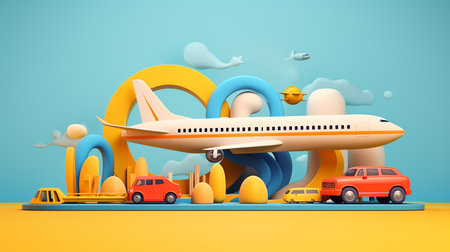 3d miniature of an airplane in flightの素材