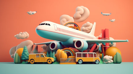 3d miniature of an airplane in flightの素材