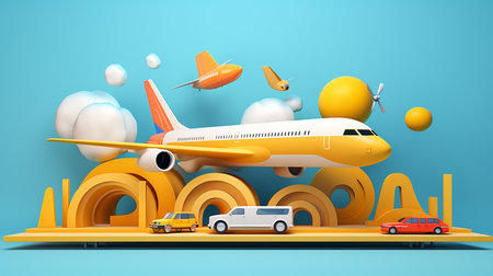 3d miniature of a transportation in motionの素材