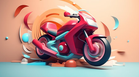3d miniature of a motorcycle runningの素材