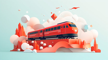 3d miniature of a train runningの素材