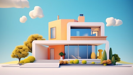 Minimalist mockup 3d design of Contemporary Houseの素材