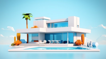 Minimalist mockup 3d design of Contemporary Houseの素材
