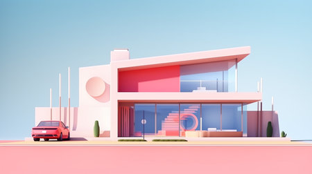 Minimalist mockup 3d design of Contemporary Houseの素材