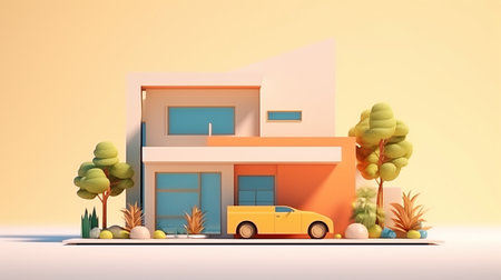 Minimalist mockup 3d design of Modern Houseの素材