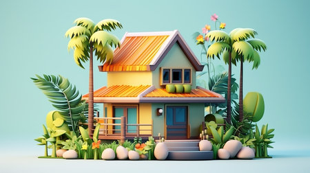 Photo pour Minimalist mockup 3d design of Tropical House - image libre de droit