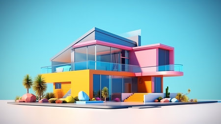 Minimalist mockup 3d design of Contemporary Houseの素材