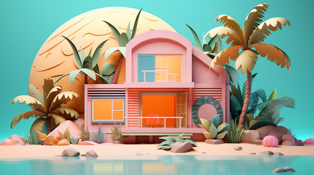 Minimalist mockup 3d design of Tropical Houseの素材