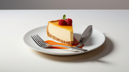 Photo of slice of cheese cake on minimalist tableの素材