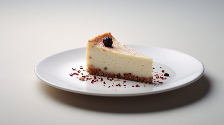 Photo of slice of pudding on white plateの素材