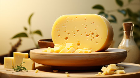 Photo of cheese on a minimalist tableの素材